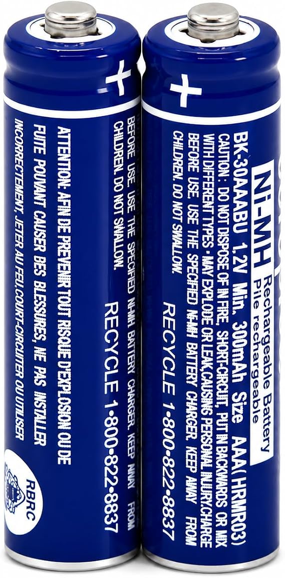 2-Pack BK-30AAABU 1.2V 300mAh Battery for Panasonic KX-TGDA50 KX-TGD530 KX-TGD630 KX-TGD632 KX-TGDA63 W KX-TGD860 W KX-TGD864 W Cordless Phones