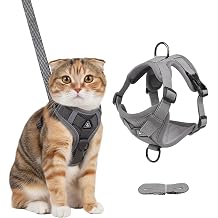 Cat Harness and Lead Set, Reflective Adjustable Cat Leash with Escape Proof Design, Comfortable Pet Vest for Walking and Outdoor Adventures, Grey Cat Harness