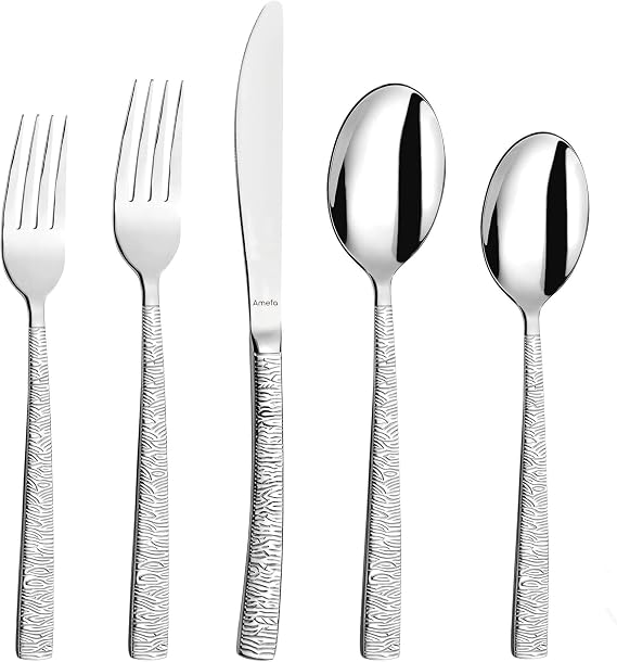 Amefa 20 Piece Flatware Set - Havane Jungle - 18/0 Polished Stainless Steel Silverware Set, Knives Forks Spoons for Dinnerware Utensils