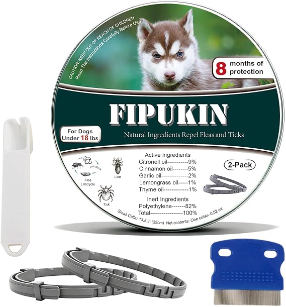 Flea and Tick Collar for Small Dogs, 2Pack | 8Month Waterproof Protection with Natural Essential Oils | Includes Comb & Tick Removal Tool