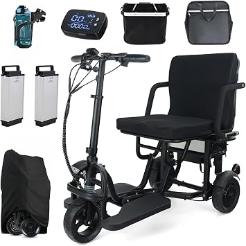 New Upgrade Electric Powered Mobility Scooter, with 2 * 10AH Long-Range Lithium Battery 40 Miles Ultra Lightweight Folding Mobility Scooters for Adults, Portable Travel Mobility Scooters for Seniors