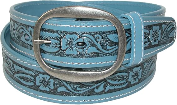 CTM Leather Western Embossed Belt with Removable Buckle