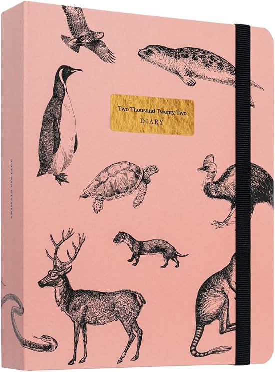 Kokonote Official Vintage Animals A5 2022 Week To View Diary - 2022 Weekly Planner - A5 Planner With Stickers and Pocket - 2022 Diary
