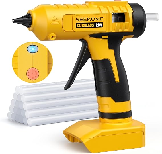 SEEKONE 100W Cordless Hot Glue Gun with 20pcs Glue Sticks for Crafts | Temperature 338F-374F, Fast Preheating, Anti-drip, PTC Heating System, Low Voltage Protection, Overheat Protection