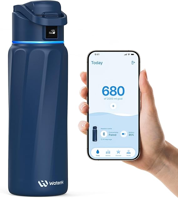 WaterH BOOST Smart Water Bottle with Reminder & Tracker, Double Wall Vacuum Insulated Bottles Stainless Steel, 32oz BPA-Free Wide Mouth for School, Gym, Office, Ideal for Father's Day