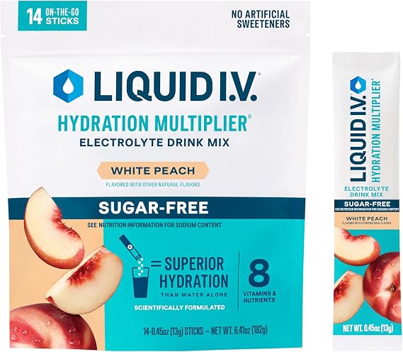 Liquid I.V. Sugar Free Hydration Electrolytes, White Peach, 14 Count