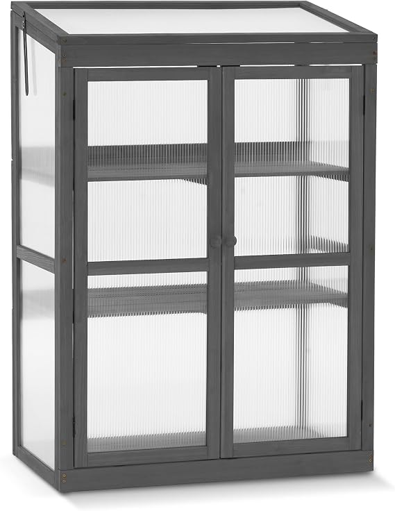 MCombo Cold Frame Greenhouse, Wooden Cabinet with Shelves, 0760 (Dark Grey)