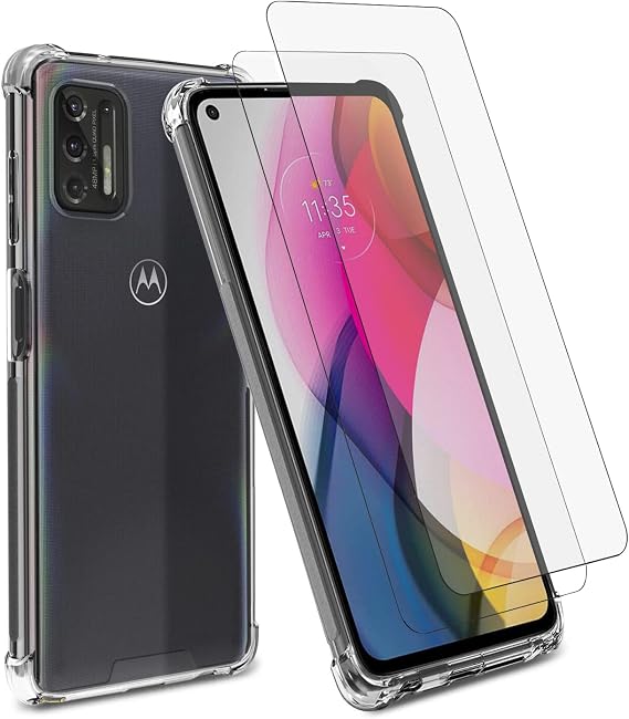 KIOMY Clear Case for Motorola Moto G Stylus 2021 with 2pcs Tempered Glass Screen Protectors Hybrid Hard PC Panel + Flexible TPU Frame Shockproof Bumper Protection Transparent Cover