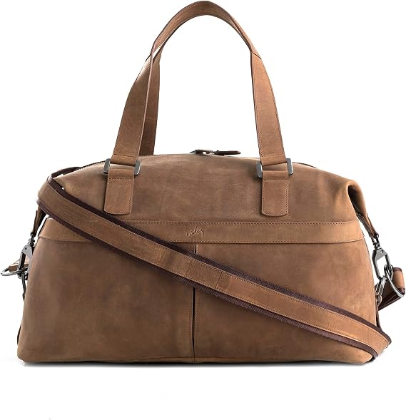 Brown Top Grain Leather Duffle Bag for Men & Women - Large, Durable, Stylish Leather Travel Bag with Adjustable Shoulder Strap, Spacious Design for Weekend Getaways, Business Trips - 45 x 26 x 24