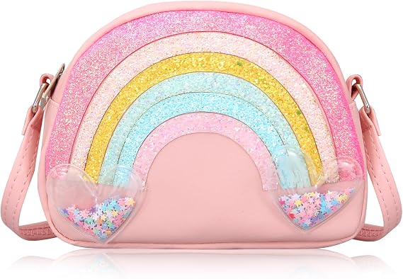 Cute Crossbody Bags for Little Girls Toddler Pink Rainbow Crossbody Bag Small Shoulder Bags Kids Wallet Crossbody Purse Handbag Cross Body Bag