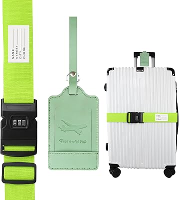 Ferris Luggage Strap for Suitcase TSA Approved with Luggage Tag Suitcase Strap Luggage Straps Luggage Identifiers Luggage Belt Strap Luggage Connector Straps Luggage Accessories Green