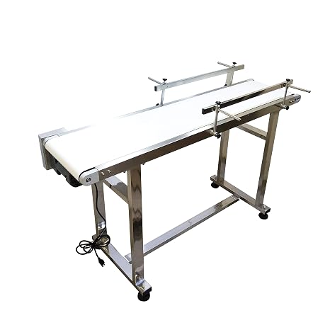 INTBUYING 53"x15.7" White PVC Flat Conveyor Belt Stainless Steel Frames Double Guardrails for Industrial Transport Conveyor