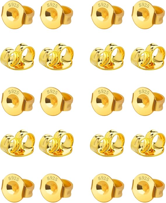 Gold Earring Backs Replacements - 20pcs Hypoallergenic for Droopy Ears & Jewelry Making