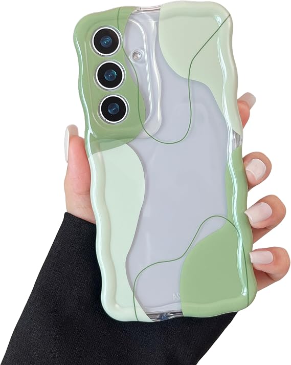 DEFBSC for Samsung Galaxy S24 Case Cute Clear Wavy Curly Design,Green
