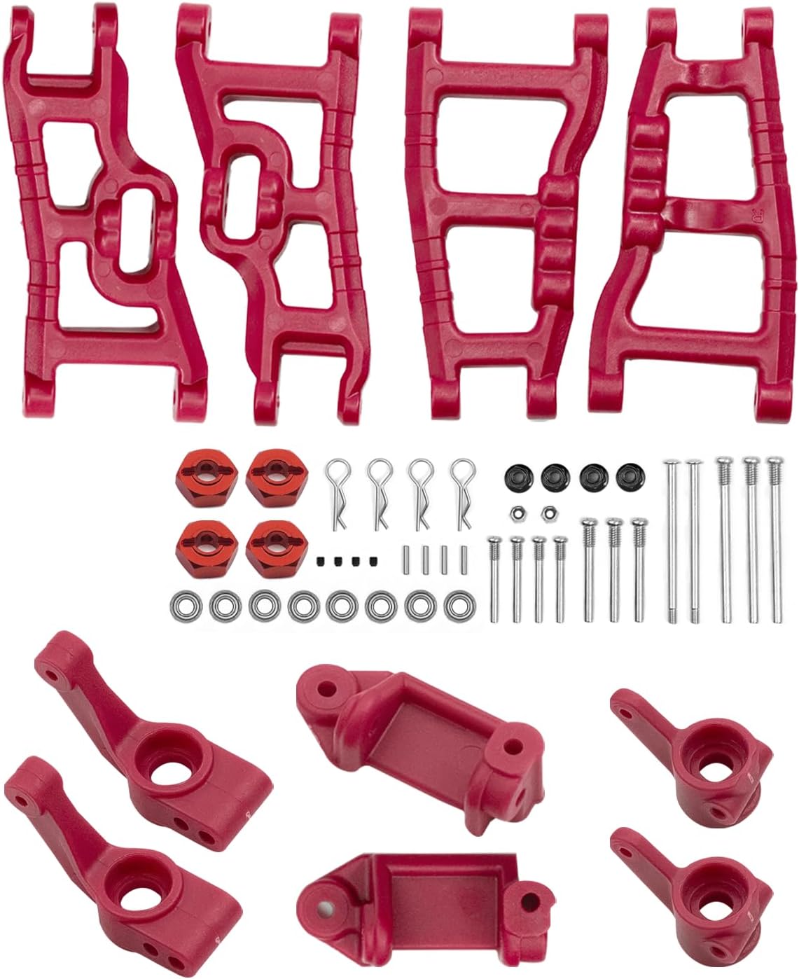 1/10 Traxxas Slash 2WD用 プラスチックフロントリアサスペンションアーム キャスターブロック ステアリングブロック リアスタブ車軸キャリアパーツセット スラッシュ2WD用 レッド