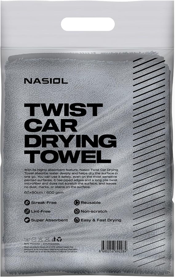 Nasiol Twist Car Drying Towel, Highly Absorbent Quick Dry, Soft Banded Edges - Scratch Free - Double Sided - Safe for Car Paint Microfiber Evo Detailing Towel (35 x 23 inch)