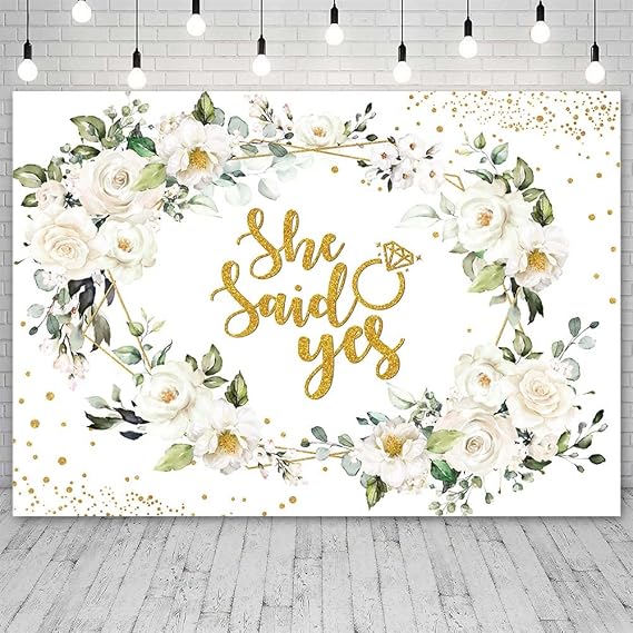 SENDY 7x5ft She Said Yes Backdrop White Floral Bridal Shower Wedding Anniversary Photography Background Bachelorette Bride to Be Engagement Party Decorations Banner Supplies