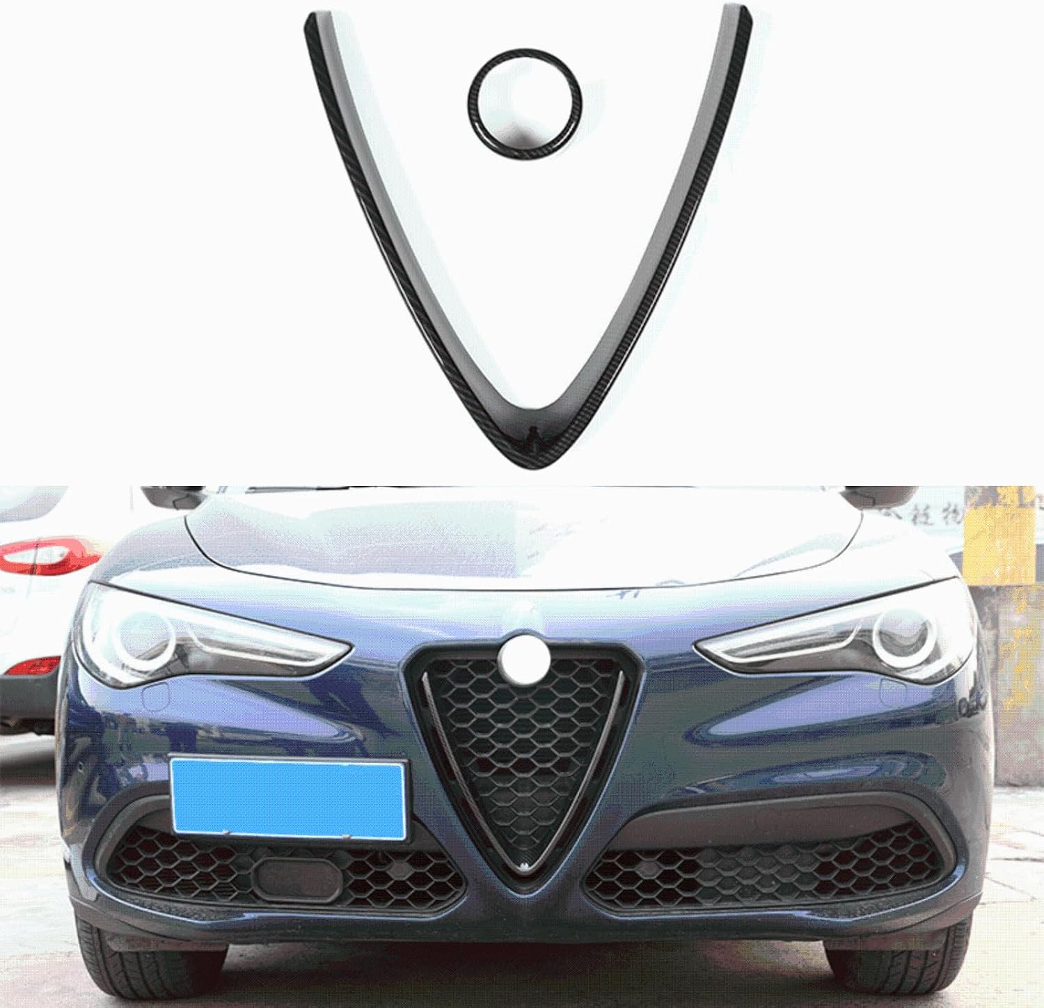 Carbon Fiber ABS Front V Shape Front Grille Cover Alfa Romeo Stelvio 2017-2020
