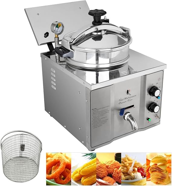 16L Electric Pressure Deep Fryer, Commercial Countertop Pressure Fryer, Stainless Steel High Pressure Fried Chicken Machine