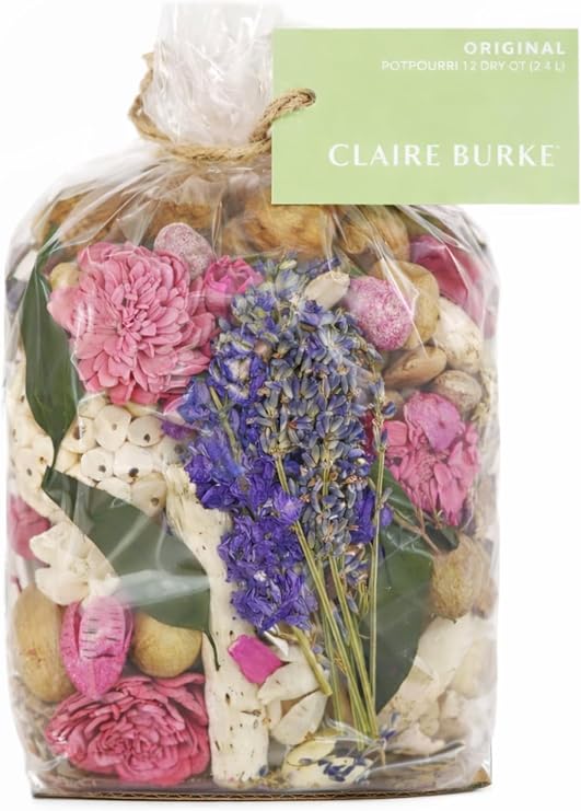Claire Burke Original Scented Potpourri Bag Dried Flower Potpourri Bowl Filler | Rose, Lavender & Patchouli | Decorative Home, Bathroom, and Bedroom Fragrance | 2 Qt Bag, 1 Count