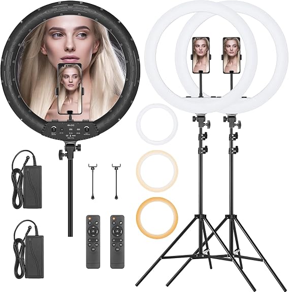 AMBITFUL 21-inch LED Ring Light, 50W 416 Beads, 3000K-6000K Adjustable Color Temperature, with Light Stand for Live Streaming, YouTube Videos, Photography, Smartphone/SLR Camera (2 Pack)