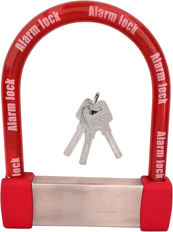 Alarm U-Lock for E-Bikes, 5/8" Hardened Steel, Motion Alarm, Red | Fits fat tire e-bikes, 3 keys, weatherproof, ebike lock heavy duty, anti-theft