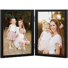 Double Hinged 5x7 Picture Frame, 2 5x7 Folding Photo Frame, Standing Vertically on Desktop or Tabletop, Home Decorative Christmas Holiday Gift, Black