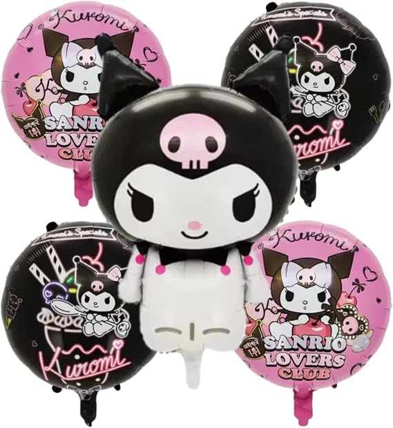 Kuromi Kids Balloon Decorations - Set Of 5 Kawaii Hello Keromi Balloons For A Cute Kiromi Friends Birthday Party Big Backdrop Mylar Foil Globos Decoration