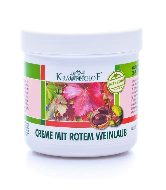 Creme mit rotem Weinlaub, hochwertige Bein-und Fuesreme mit Extrakten aus rotem Weinlaub und Rosskastanie, bringt Ihre Beine wieder in Schwung 'KreYterhof' 250ml Dose mit Alufolie versiegelt
