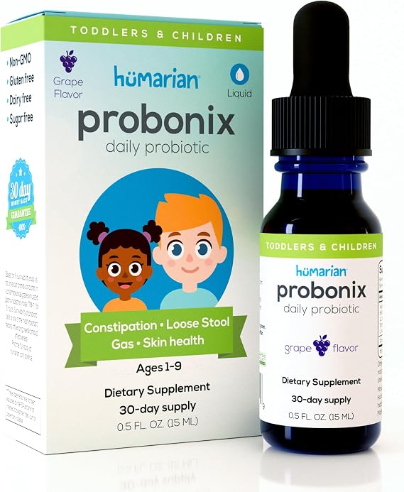 Probonix Humarian for Kids Aged 1-9 Years Old - High Bioavailability Liquid Probiotics - Superior 8-Strain Probiotic Drops to Fortify Gut Health, Immunity & More - 30-Day Supply, Tasty Grape Flavor