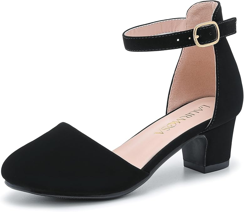 LAURMOSA Girls Dress Shoes Closed Toe Pumps High Heels for Little Big Kid | Flower Shoes for Girls, 1.75-inch Chunky Heel, Ankle Strap, Closed Toe, Wedding, Party, Church, Graduation, First Communion