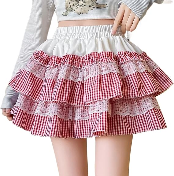 Y2K Lolita Skirts Jirai Kei Lace Cake Skirt with Rivets Kawaii Style Layered Short Miniskirt Cutecore