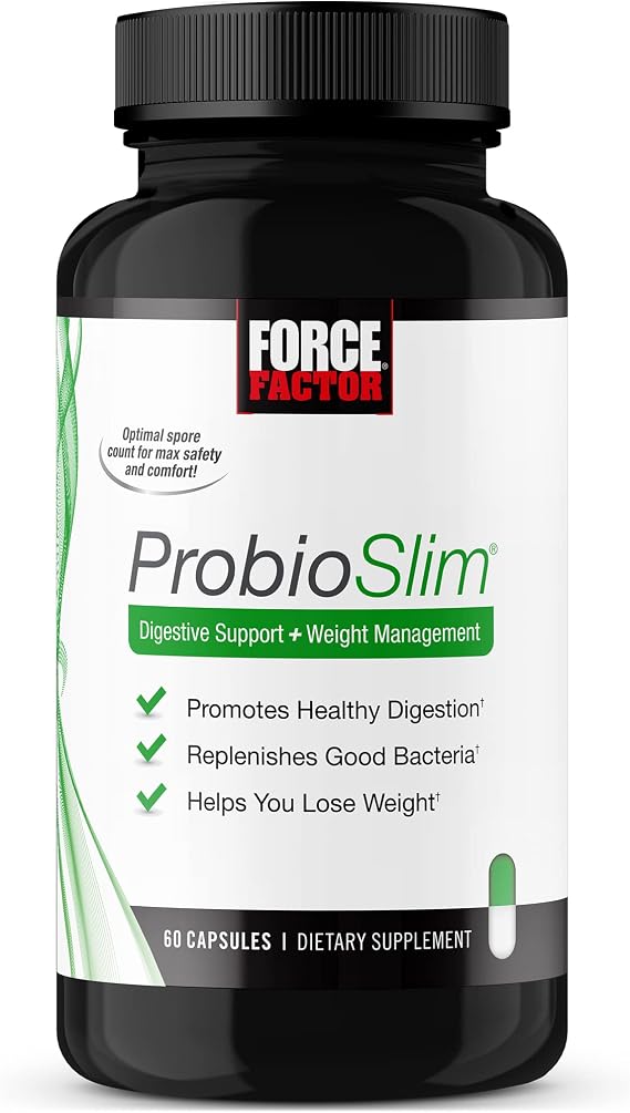 Force Factor ProbioSlim Probiotics for Women and Men, Probiotics for Digestive Health to Reduce Bloating, Gas, Occasional Diarrhea, with Prebiotics, LactoSpore, Green Tea for Energy, 60 Capsules