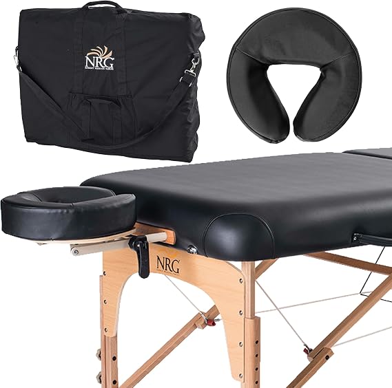 NRG Karma Professsional Massage Table Package - Portable Massage Bed Portable Massage Table Reiki Table Spa Beds & Tables - Includes Face Cradle, Double Wheel Knobs & Carrying Case - Black