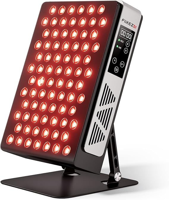 FLIKEZE Red Light Therapy Panel for Body Face, Light Therapy Lamp 4 Chips | Near Infrared Light Therapy Device with 3 Modes Timer, Red Light Panel for Home Office Gym, 630/660/830/850nm