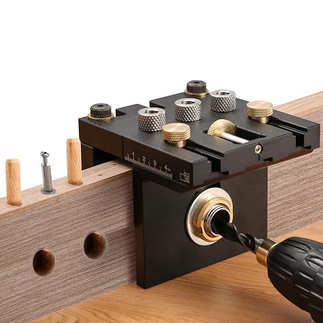 3-in-1 Dowel Jig Kit, 6/8/10/15mm Pocket Hole Jig Kit Self Centering Doweling Jig with Drill Guide Punch Locator, Adjustable Width Woodworking Joints Tool for Carpentry Project Up to 60mm
