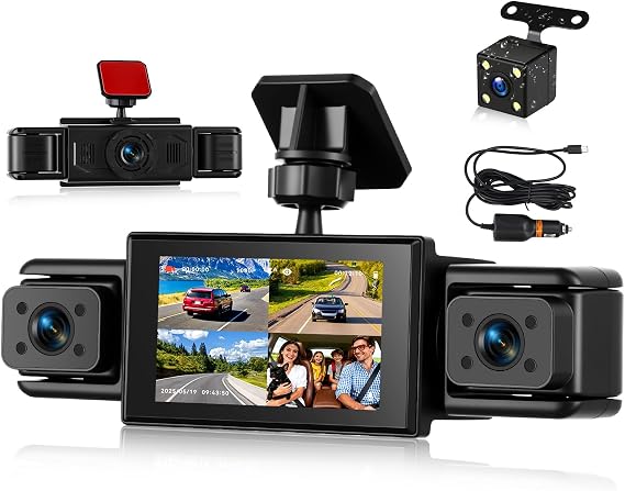Mirror Dash Cam 4 Channels Dashcam 1080P Dash Cam Front, Left, Right and Rear with GPS, 360Rotation, 3" Loop Recording, Motion Detection