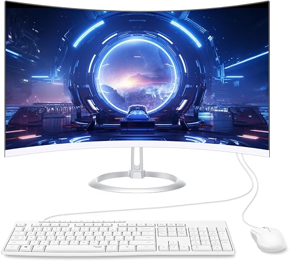All-in-One Desktop Computer PC, 24 FHD Curved Display Monitor I3-8100T Quad-Core Processor 16GB RAM 512GB SSD Desktop, WiFi Bluetooth Keyboard & Mouse for Home Business Office Gaming