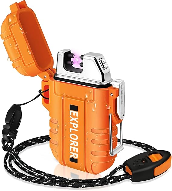 Outdoors Waterproof Lighter USB Electronic Rechargeable Pulse Plasma Lighter Double Arc Plasma Lighters Perfect for Outdoors Camping Hiking Travelling (Orange)