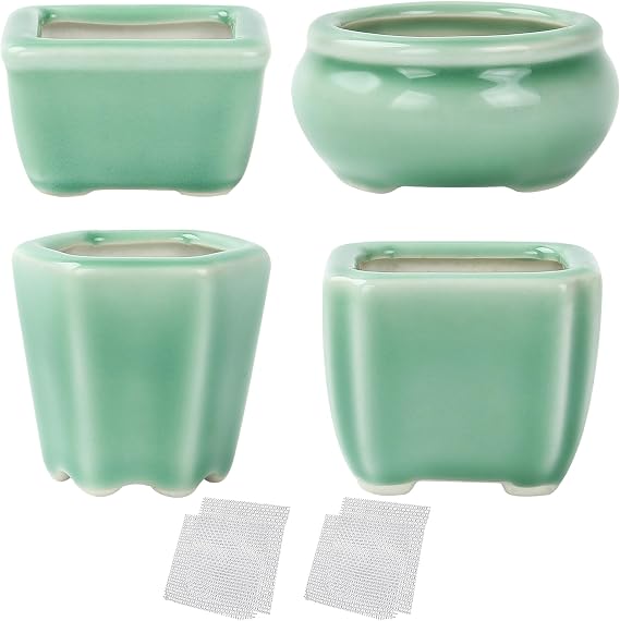 Bonsai Planter Succulent 4pc 2.4-2.8" (6-7cm) Mini Green Pots