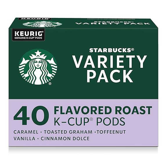 Starbucks K-Cup Coffee Pods, Flavored Hot or Iced Coffee, Variety Pack, 40 Keurig Pods | 100% Arabica K-Cup pods for Keurig brewers; assorted flavored coffees variety pack; 1 box, 40 pods