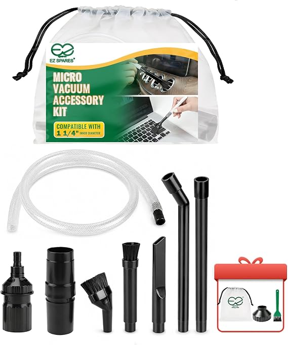 EZ SPARES 1-1/4" Micro Crevice Kit, Keyboard Car Vent Tools with Bag | Boosts suction in tight gaps and corners. Great for wood dust, pet hair, keyboard, car vents. Storage pouch included.