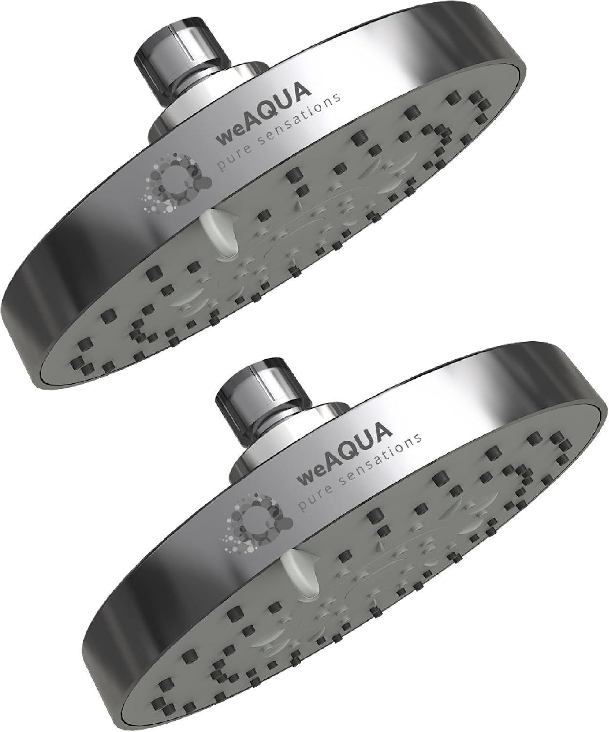 WeAQUA Shower Head High Pressure 2 PACK – 4.5 Inch, 5 Spray Settings, 72 Anti-Clog Nozzles, Easy 1-Min Installation, Fixed Shower Heads for Powerful Bathroom Upgrade STD-SHWR-HD02