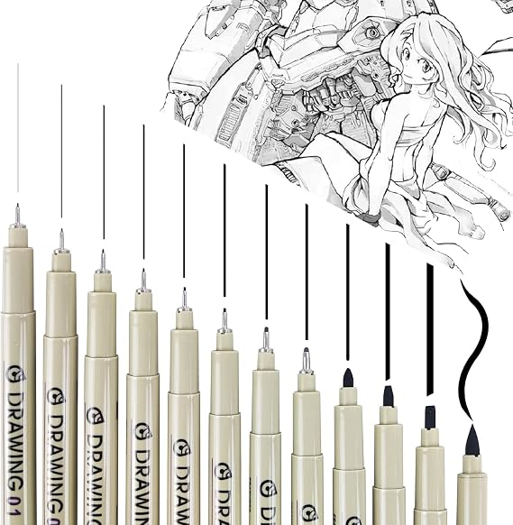 12Pcs Black Micro Pen Set, Micro Fineliner Drawing Art Pens, Fineliner Ink Set, Micro Pens for Artist Illustration, Sketch Outline, Technical Drawing
