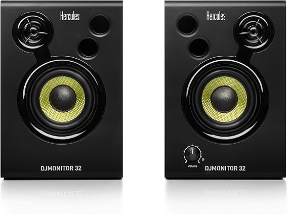 Hercules DJMonitor 32 – Compact 2-Way Active DJ Monitors with 3.5” Speakers for Studio and DJ | Active 2-way 2x15W RMS monitoring speakers with 3" woofers, shifted tweeters, and dual bass ports for precise audio