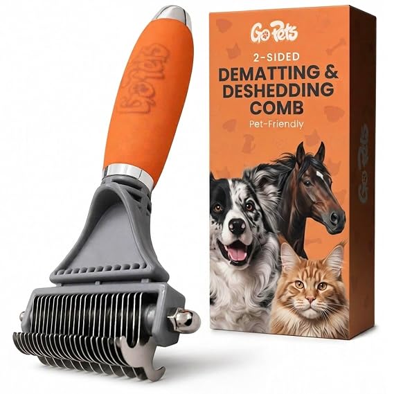 GoPets 2-in-1 Deshedding & Dematting Comb & Grooming Brush for Dogs & Cats