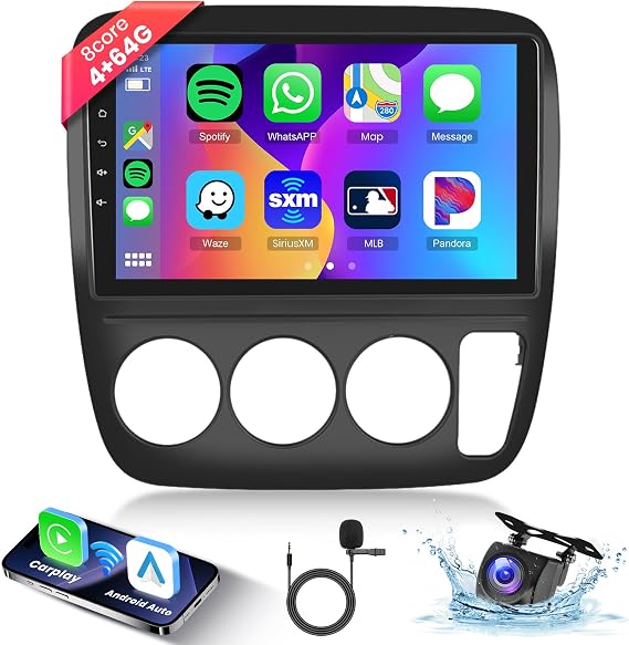 Hodozzy 4G+64G 8 Core Android Car Stereo for Honda CRV 1997 1998 1999 2000 2001 with Carplay & Android Auto, 9 Inch IPS Touch Screen Car Radio with GPS,Bluetooth,WiFi,Mirror Link,FM,Backup Camera