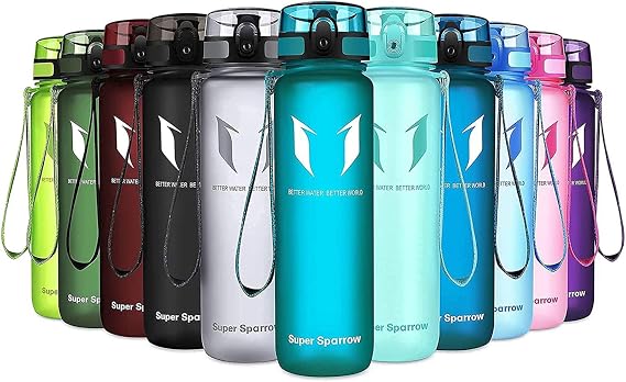 Super Sparrow Sports Water Bottle - 350ml & 500ml & 750ml & 1000ml - Non-Toxic BPA Free & Eco-Friendly Tritan Co-Polyester Plastic - For Running, Gym, Yoga, Outdoors and Camping