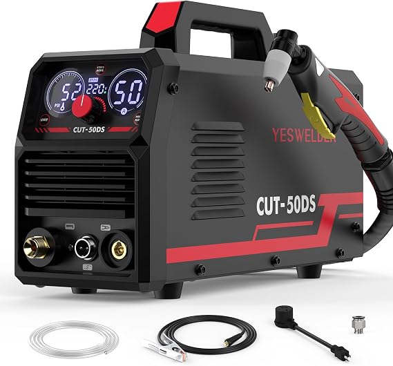 YESWELDER CUT-50DS 50A Plasma Cutter, 110/220V, 1/2 in Clean Cut, IGBT | PT, 2T, 4T Modes, Digital Display, Built-In Rear Air Filter, ETL Certified, IP21 Rating, Overload and Overheat Protection
