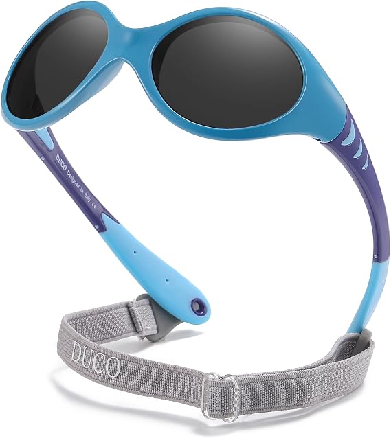 DUCO Toddler Sunglasses 6-24 months with Adjustable Strap UV400 Protection Unbreakable Polarized Glasses with Case K012